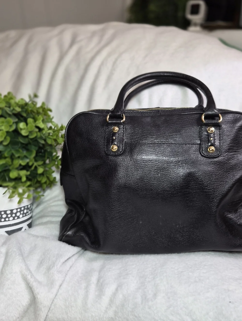 Michael Kors Sandrine Large Grommet Leather Satchel - Black & Gold